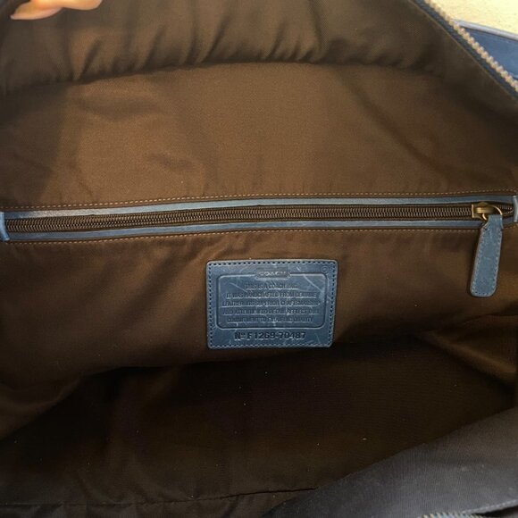 Coach Bleecker Legacy Weekend Leather Tote Travel Bag Blue - Picture 9 of 12